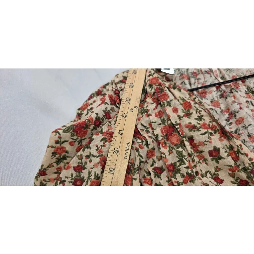 Free People Meant to Be Floral Blouse Ruffle Long Sleeve Cotton XS Romantic Boho